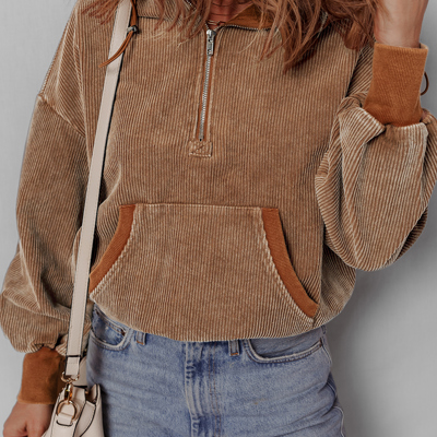 Abigail Kangaroo Drawstring Corduroy Hoodie