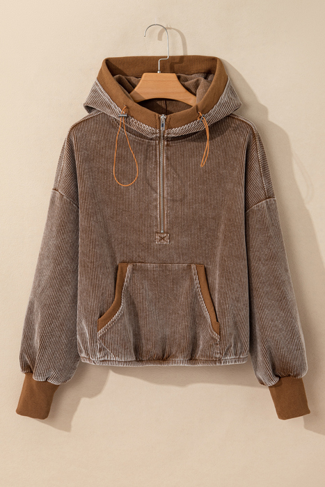 Abigail Kangaroo Drawstring Corduroy Hoodie