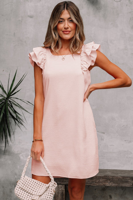 Abigail Textured Flutter Sleeve Bow Back Mini Dress