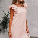  Abigail Textured Flutter Sleeve Bow Back Mini Dress