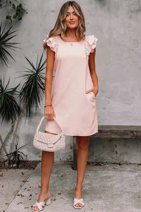 Abigail Textured Flutter Sleeve Bow Back Mini Dress