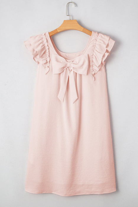 Abigail Textured Flutter Sleeve Bow Back Mini Dress
