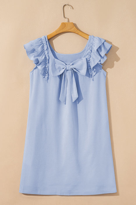 Abigail Textured Flutter Sleeve Bow Back Mini Dress