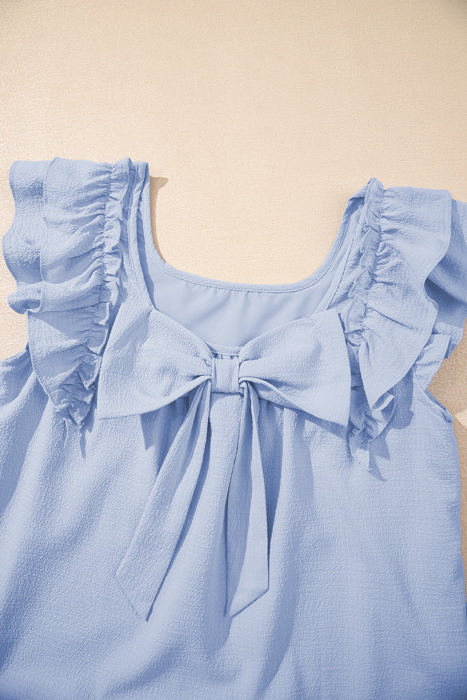 Abigail Textured Flutter Sleeve Bow Back Mini Dress