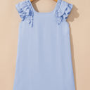 Beau Blue Medium Abigail Textured Flutter Sleeve Bow Back Mini Dress