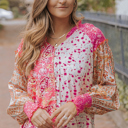 Pink Small Adalee Printed Puff Sleeve Shirt
