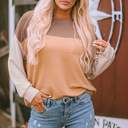 Khaki XL Adaline Ribbed Loose top Long Sleeve Top