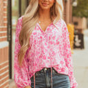 Pink Small Adalyn Floral Puff Sleeve Lightweight Blouse