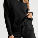 Black Large Adalyn Textured Long Sleeve Top and Drawstring Shorts Set