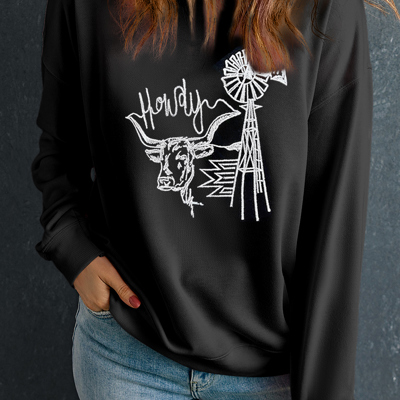 Adanique Cow Western Graphic Sweatshirt