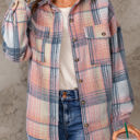 Pink XXL Addison Plaid Flap Pockets Shacket