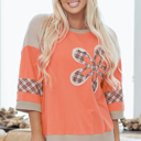 Grapefruit Orange Adele Patchwork Bracelet Sleeve Top