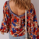  Adeline Floral Print Square Neck Backless Loose Fit Blouse