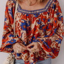  Adeline Floral Print Square Neck Backless Loose Fit Blouse