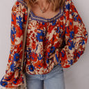 Multicolored Medium Adeline Floral Print Square Neck Backless Loose Fit Blouse