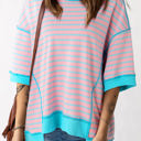  Adley Stripe Oversized Exposed Seam High Low Top