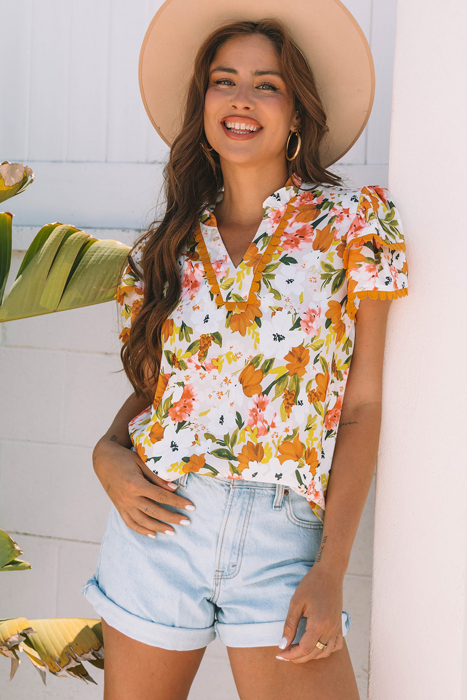 Ailany Short Sleeve Floral Blouse