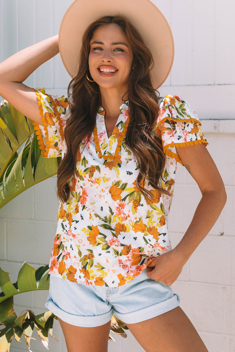 Ailany Short Sleeve Floral Blouse