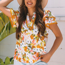 Russet Orange Large Ailany Short Sleeve Floral Blouse