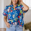  Ainara Flower Puff Short Sleeve Loose Blouse