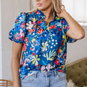  Ainara Flower Puff Short Sleeve Loose Blouse