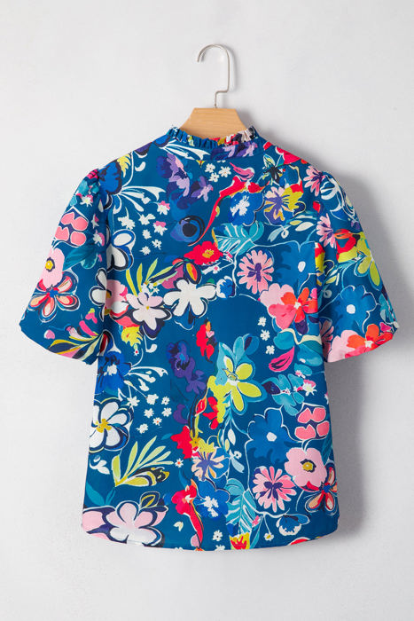 Ainara Flower Puff Short Sleeve Loose Blouse