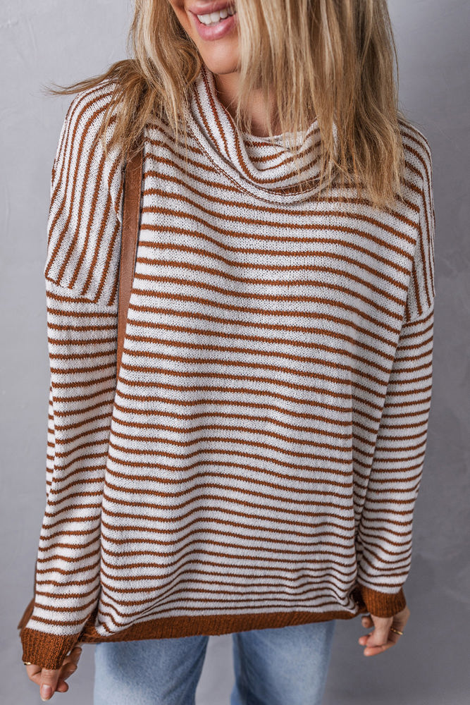 Alaia Striped Turtleneck Loose Sweater