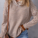 Brown Large Alaia Striped Turtleneck Loose Sweater