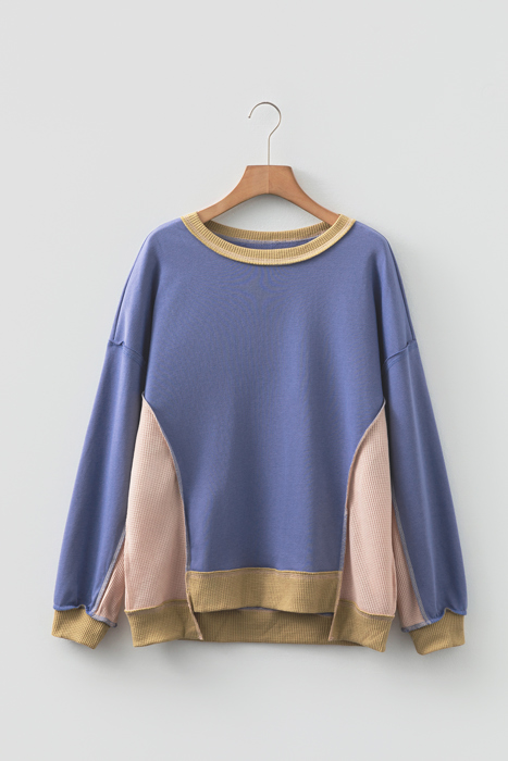 Alaina Waffle Patchwork Oversize Sweatshirt