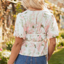  Alaiya Floral Puff Sleeve V Neck Tied Front Peplum Blouse
