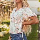  Alaiya Floral Puff Sleeve V Neck Tied Front Peplum Blouse