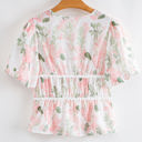 Alaiya Floral Puff Sleeve V Neck Tied Front Peplum Blouse