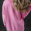  Alana Striped Scallop V Neck Loose Sweater