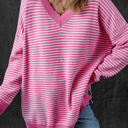  Alana Striped Scallop V Neck Loose Sweater