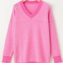  Alana Striped Scallop V Neck Loose Sweater