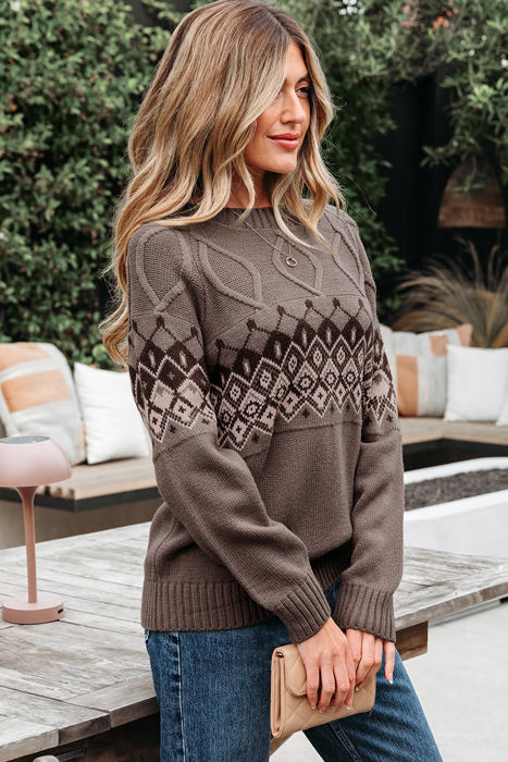 Alana Western Geometric Patterned Crew Neck Knitted Sweater
