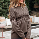  Alana Western Geometric Patterned Crew Neck Knitted Sweater