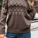  Alana Western Geometric Patterned Crew Neck Knitted Sweater