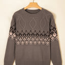  Alana Western Geometric Patterned Crew Neck Knitted Sweater