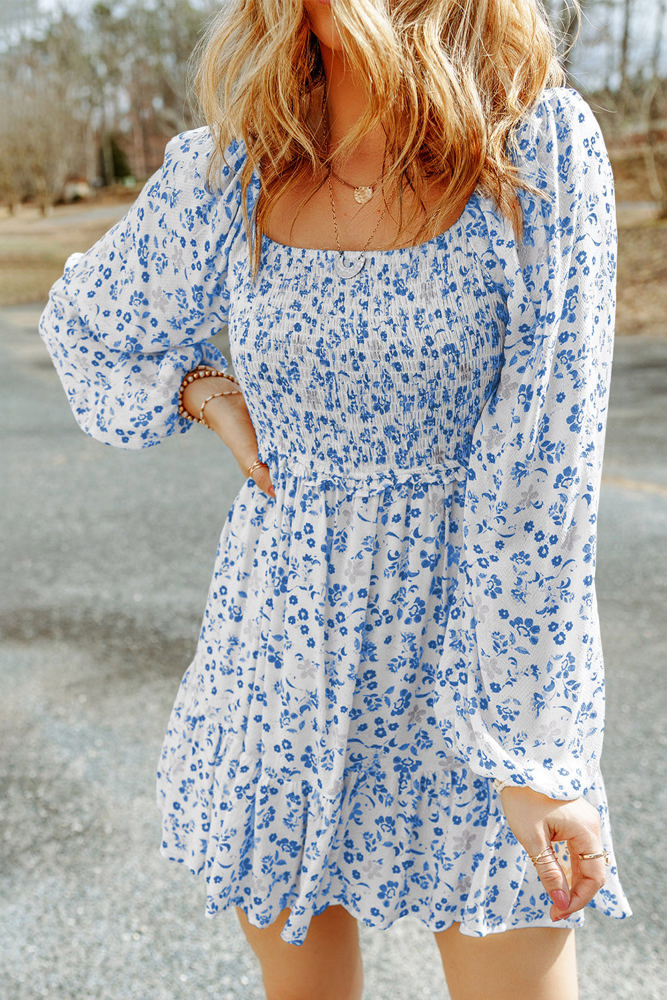 Alanna Boho Floral Smocked Puff Sleeve Mini Dress