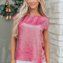 Bright Pink XL Alanna Metallic Cap Sleeve Top