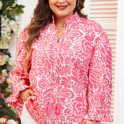 Alanna Plus Size Floral Frilled Neck Top
