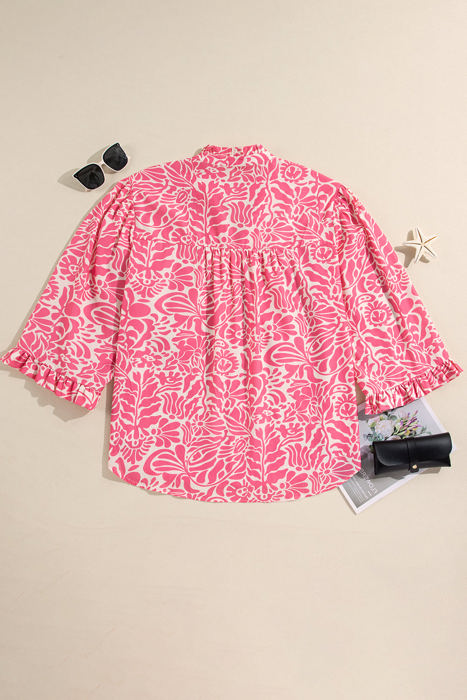 Alanna Plus Size Floral Frilled Neck Top