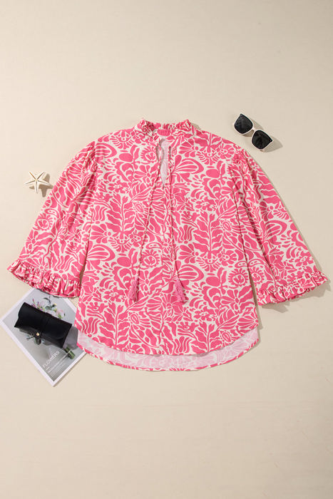 Alanna Plus Size Floral Frilled Neck Top