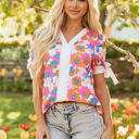  Aleia Floral Knotted Short Sleeve Blouse