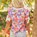  Aleia Floral Knotted Short Sleeve Blouse