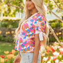 Aleia Floral Knotted Short Sleeve Blouse