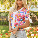  Aleia Floral Knotted Short Sleeve Blouse