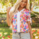  Aleia Floral Knotted Short Sleeve Blouse