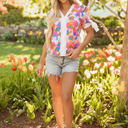  Aleia Floral Knotted Short Sleeve Blouse